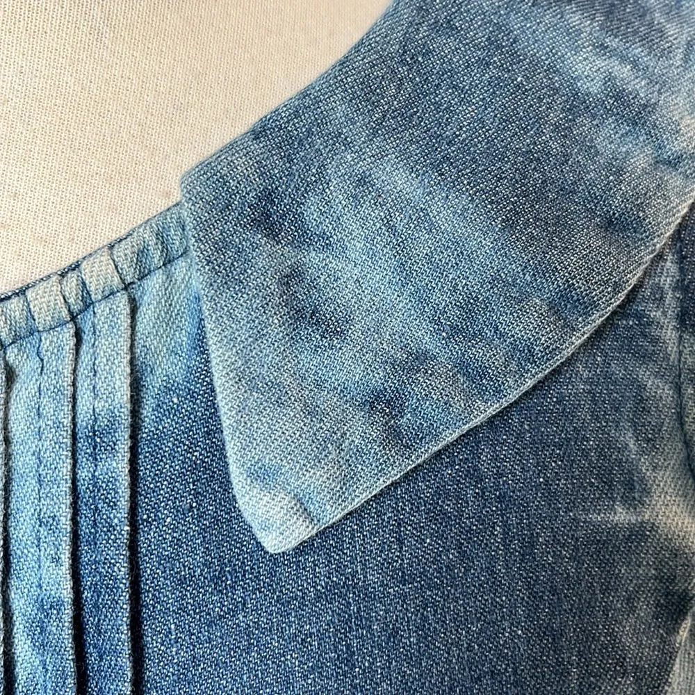 Ya Los Angeles Blue Tie Dye Denim Look Collared Dress Womens Small Summer - Image 10
