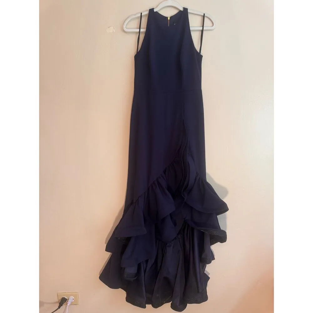 BETSY & ADAM navy Ruffle gown prom Hem Dress size 6P - Image 8