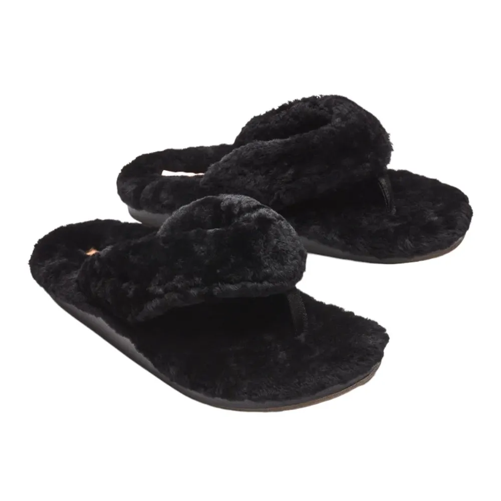 new  ʊ Shearling Fur Outdoor Slipper Thong Sandals ʊ Black 9M ʊ in Box - Image 4