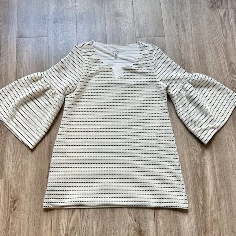Calvin Klein White & Black Striped Bell Sleeve Tunic Dress Size L NWT - Image 2