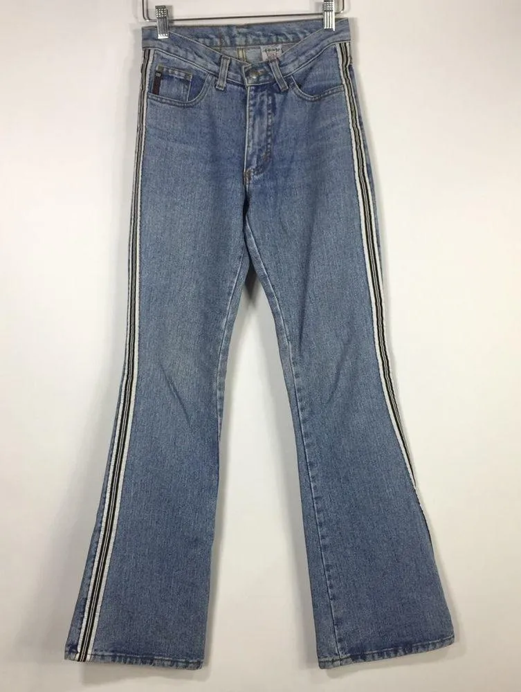 Just USA VTG Y2K Blue Flared Jeans Side Stripes - Image 3