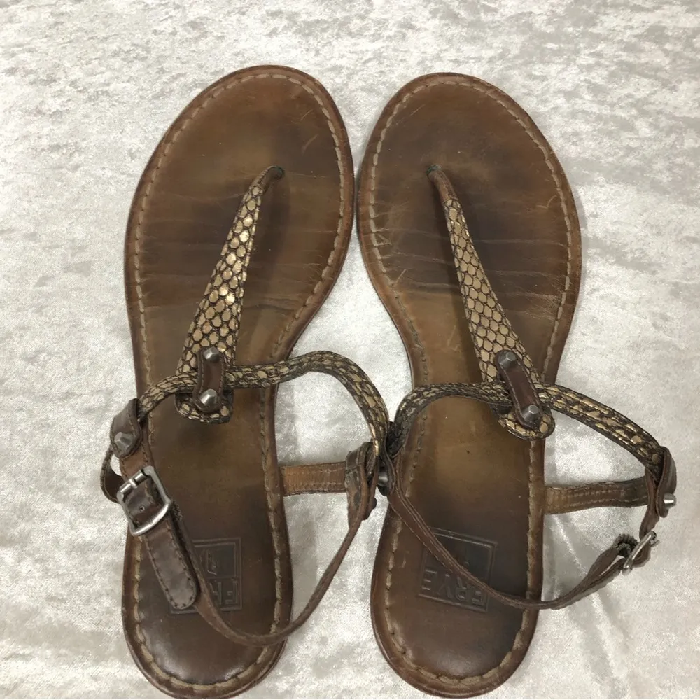 FRYE Carson T-Strap Sandal Dark Brown Ladies 9M - Image 5
