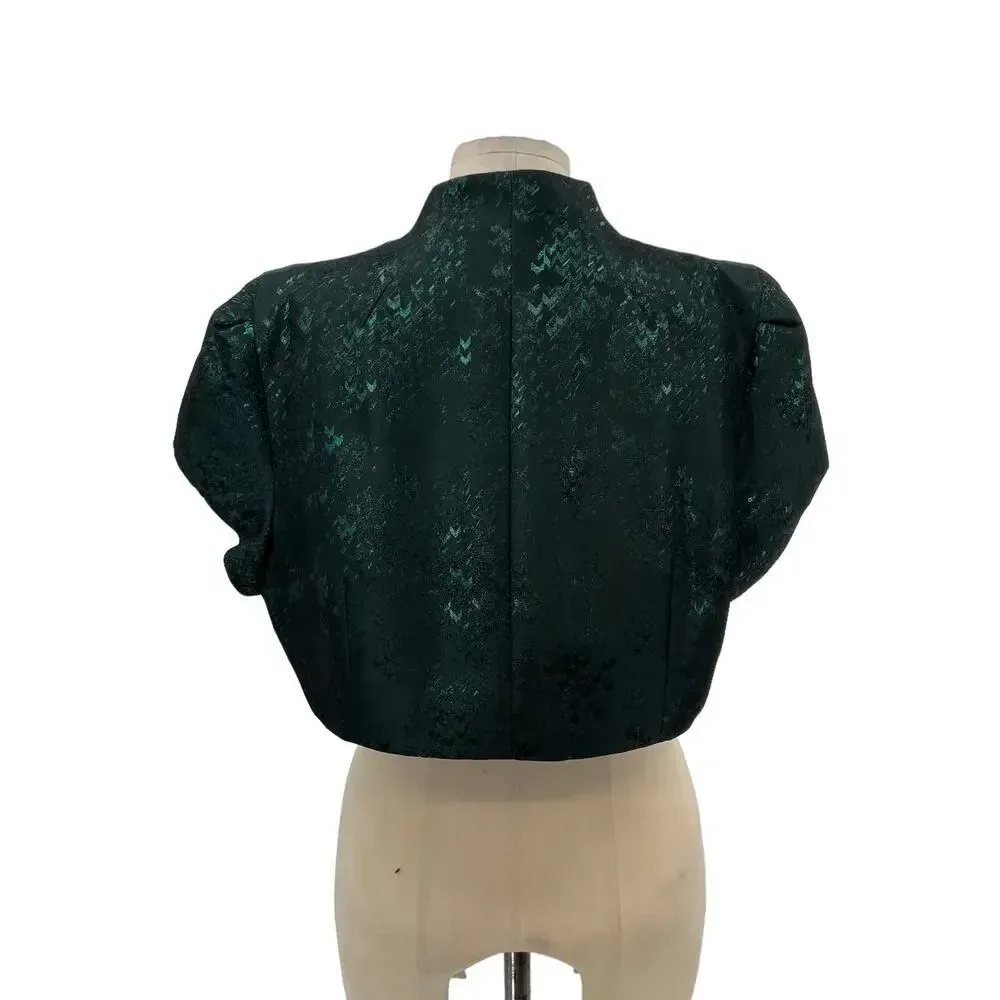 Theia Green‎ Jacquard Cropped Evening Jacket Short Sleeve Size 14 Green - Image 6