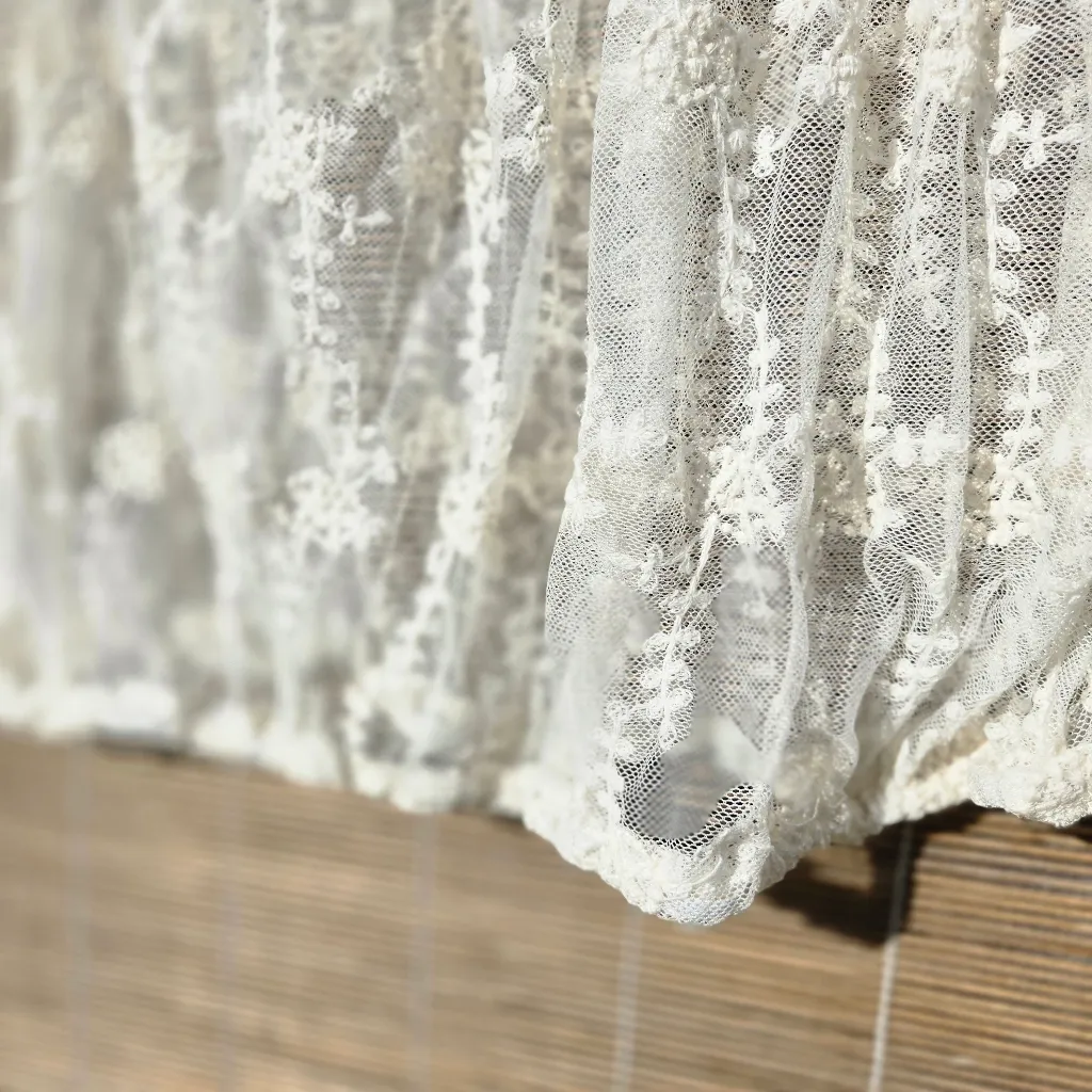 Ivory Lace Sheer Top Long Sleeve M White Size M - Image 5