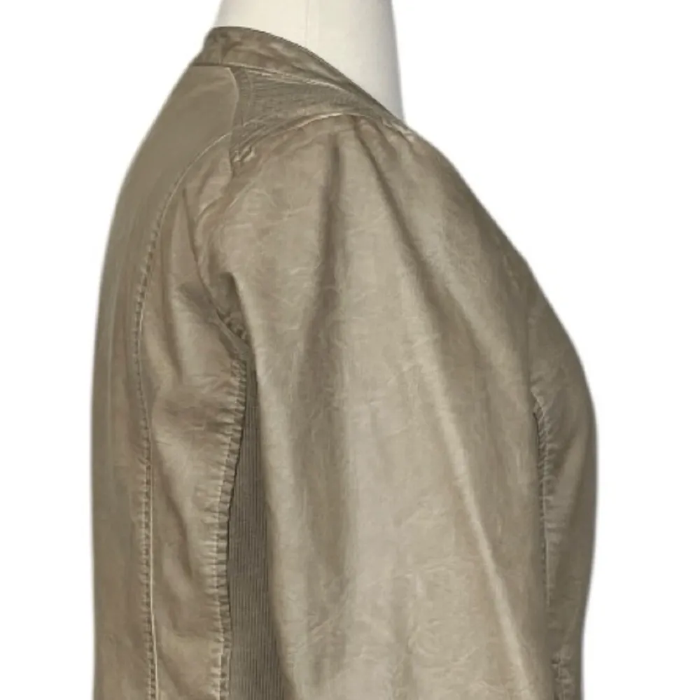 Sebby Faux Leather Jacket Moto Collarless Zipper Knit Taupe Tan Women’s Size XXL - Image 7