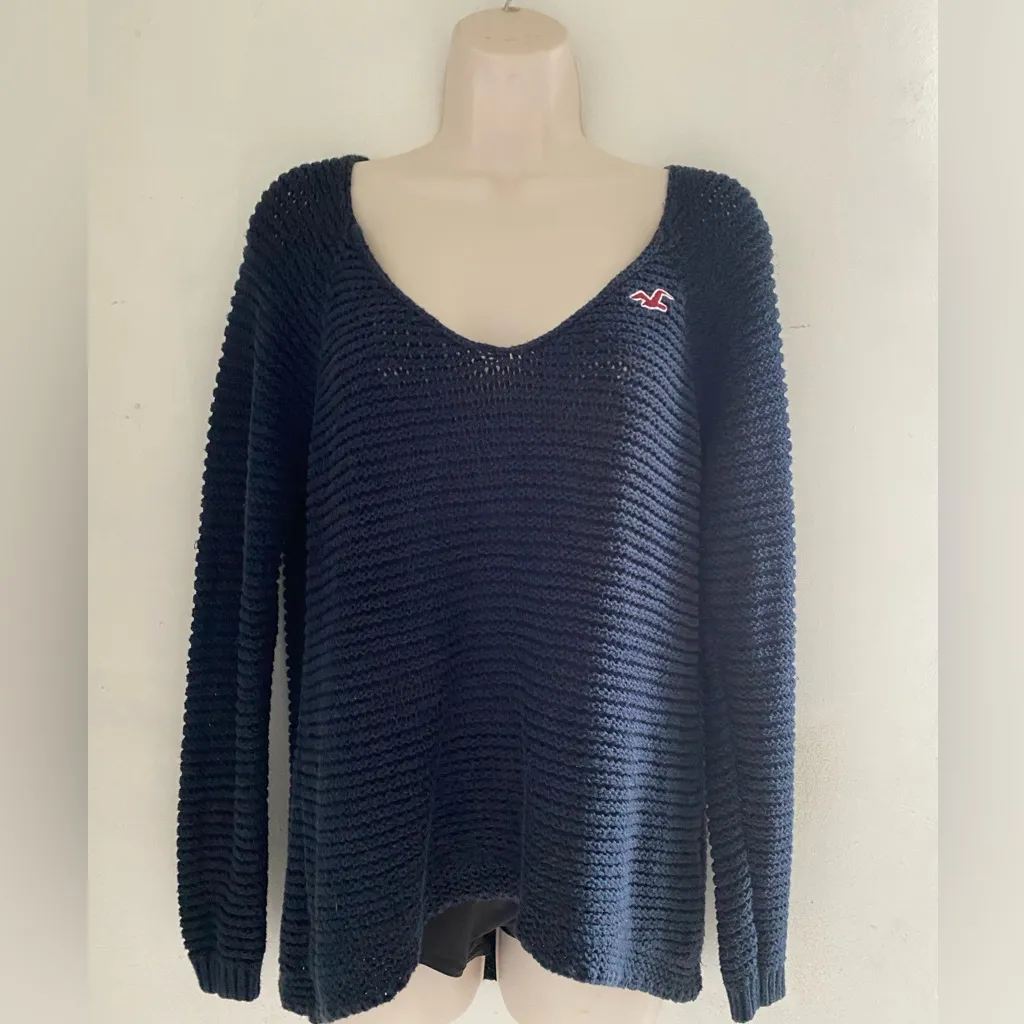 Vintage y2k Hollister Dark Blue Open-Knit Sweater - Image 2