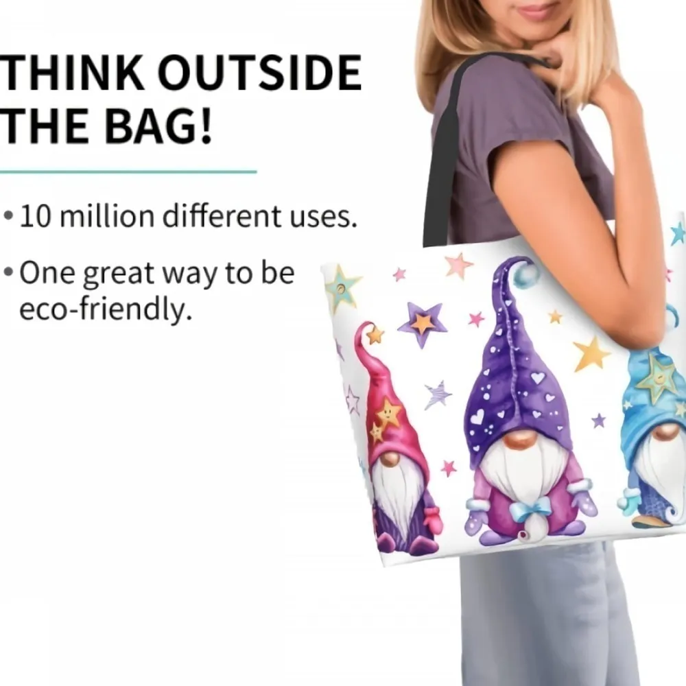 💕Magic Watercolor Gnomes Shoulder Bag Large Reusable Eco-friendly💕 - Image 4