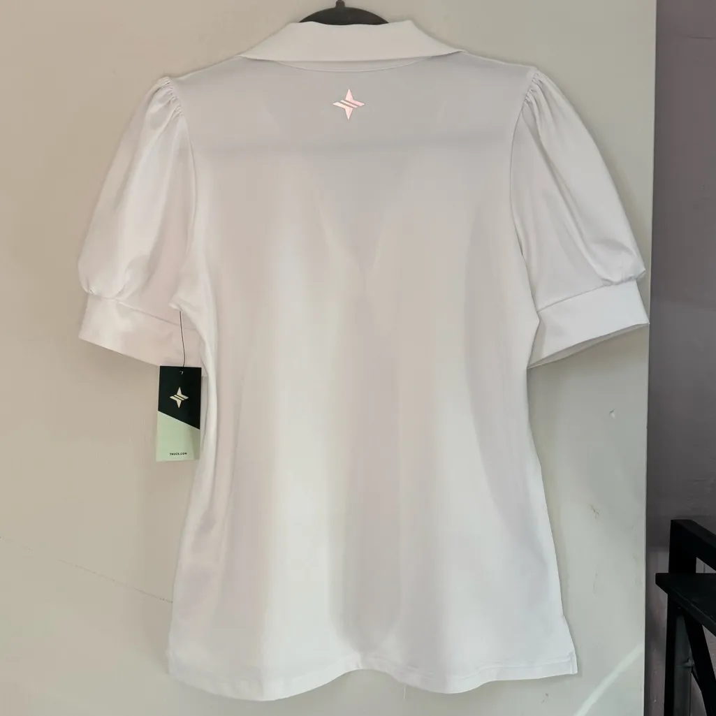 Tuckernuck Sport White Puff Sleeve Performance Jersey Caroline Polo - Image 4