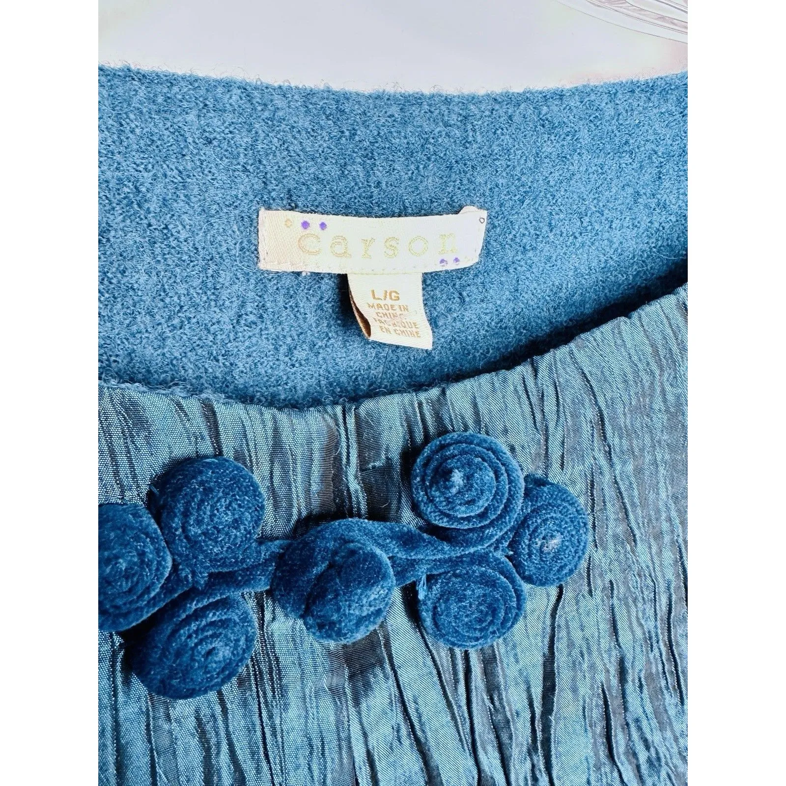 Carson 100% Felted Wool Dressy Jacket Womens Large Blue Teal Short Coat WOW!! - Image 3