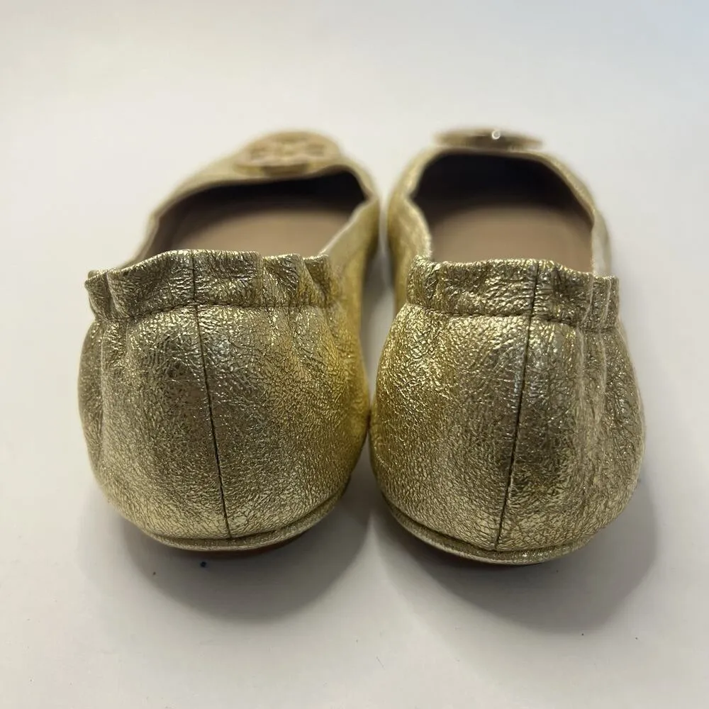 Tory Burch Shoe Spark Gold Smooth Metallic Logo Minnie Travel Ballet Flats 9.5 - Image 10