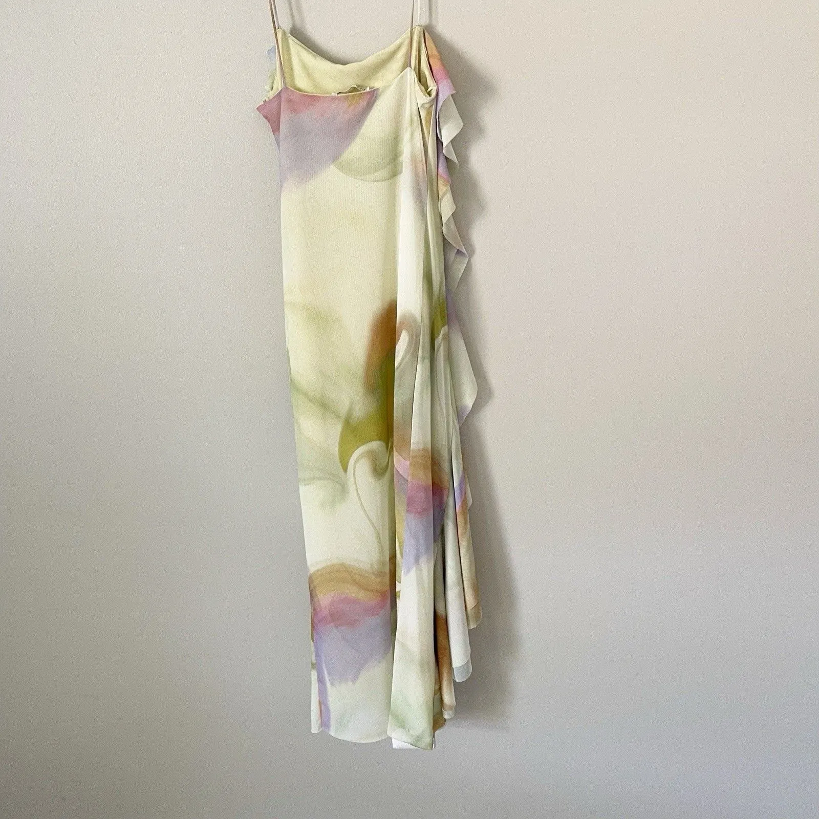 Zara Size S Multicolor Ruffle Tulle Midi Dress Lined Sleeveless Watercolor - Image 6