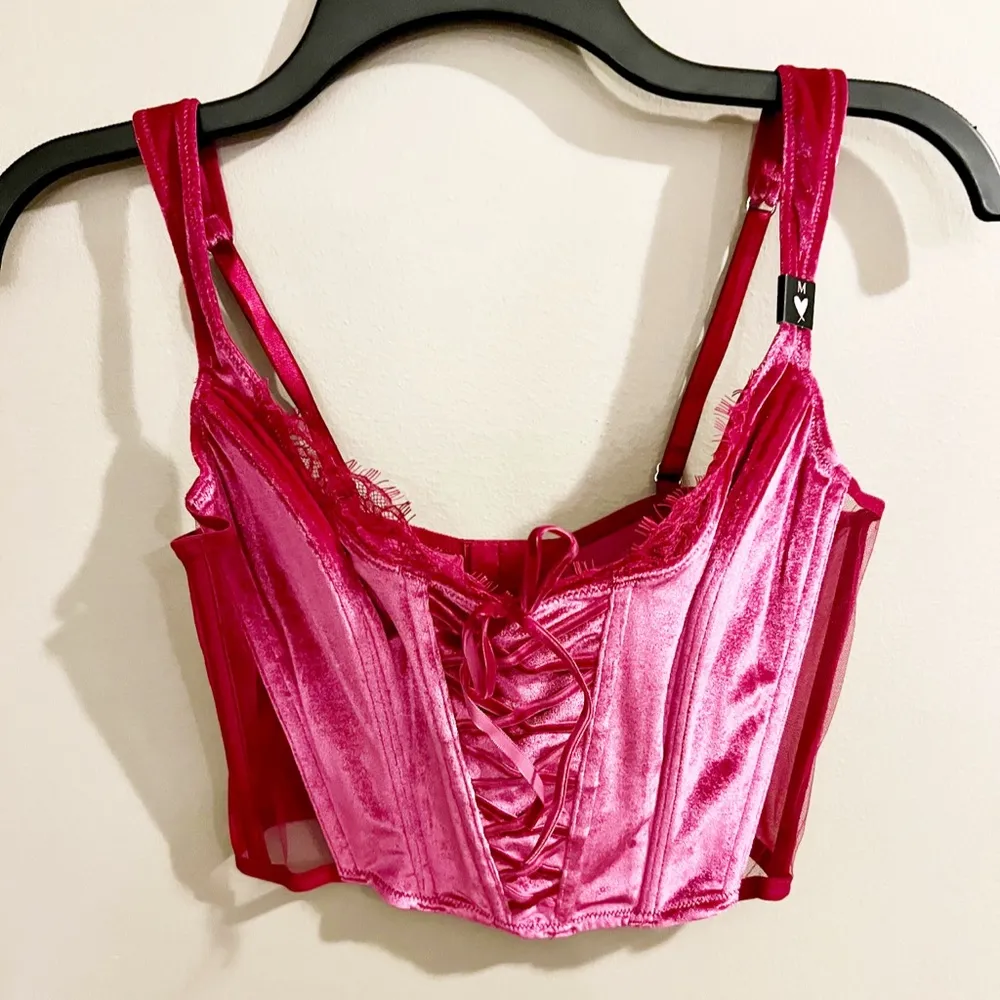 Victoria’s Secret Dream Angels Velvet Unlined Lace-Up Corset Top / Red Claret, M - Image 2