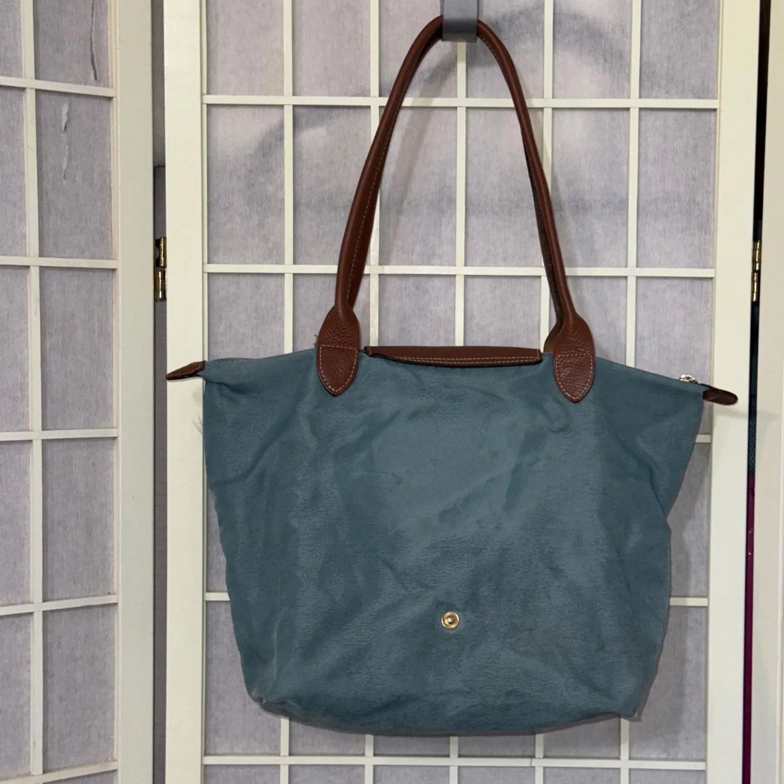 Longchamp Le Pliage Turquoise Blue France Travel Small Designer Canvas Tote Bag - Image 2