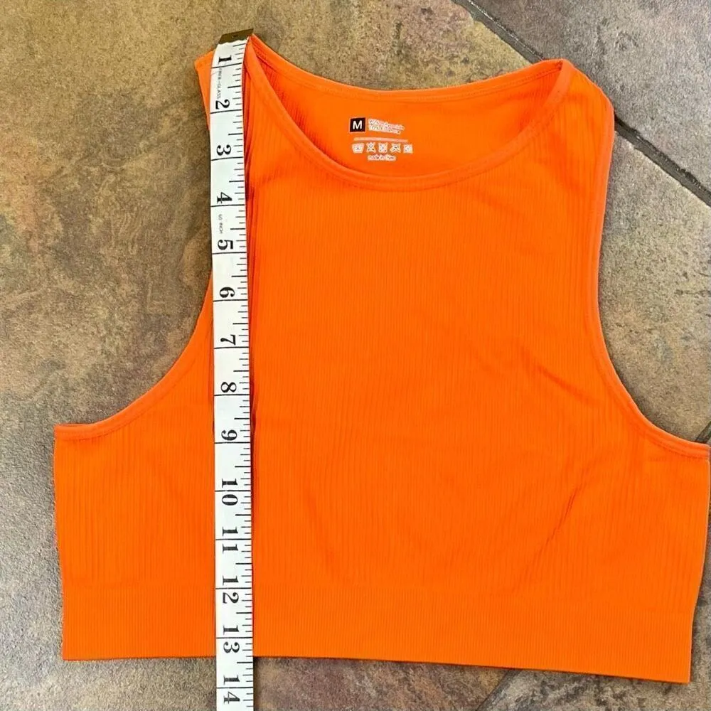 Women’s Flex Rib Crop Top Matching Shorts Set Medium Orange - Image 4