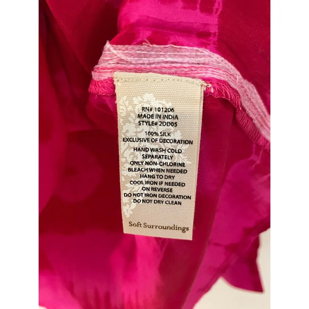 Soft Surroundings Hibiscus Lagoon Boho 100% Silk Blouse Hot Pink Red Fuschia M - Image 7