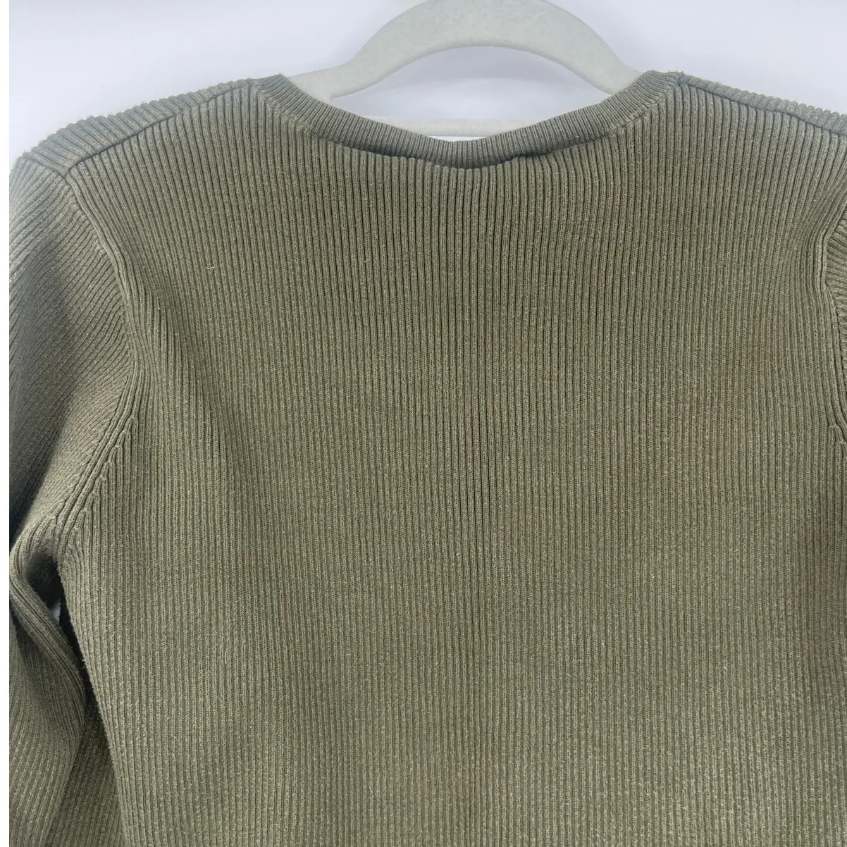 Y2K Polo Jeans Co Womens Sweater Sz XL Olive Ribbed Preppy  V-Neck  Vintage Flag - Image 5