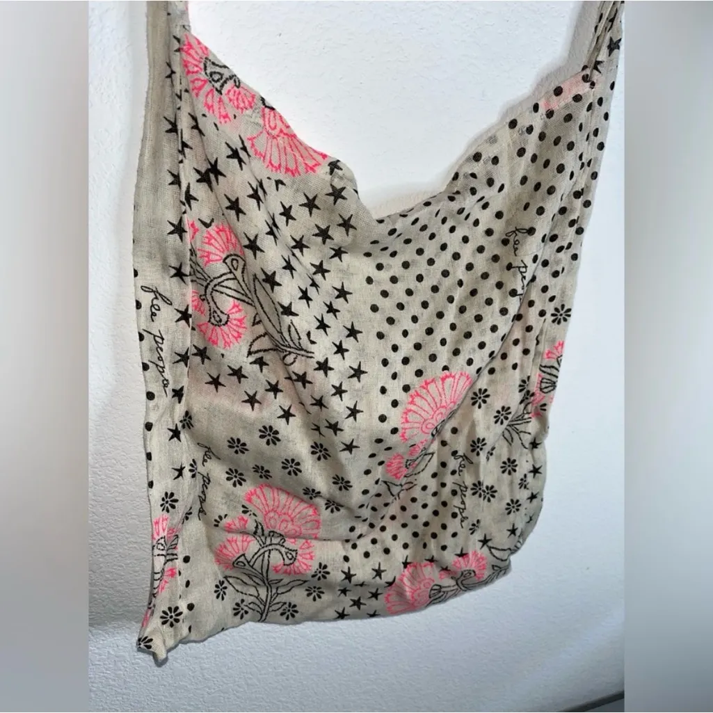 Free People Lightweight Hippie Floral Beachy Linen Semi Sheer Shopper Tote Bag - Image 4