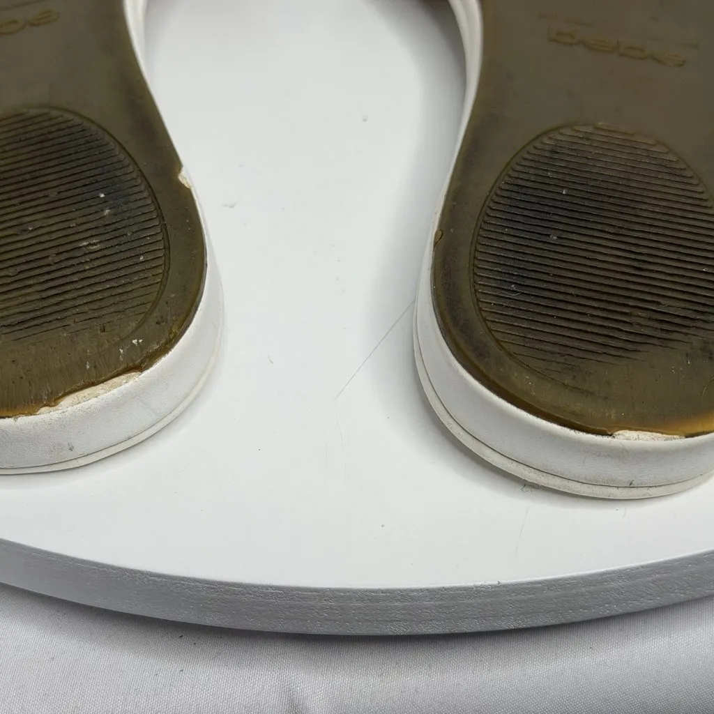 VTG 90s Y2K Bebe Beige Monogram Slide Sandals White Leather Flats Women’s 7.5 - Image 8