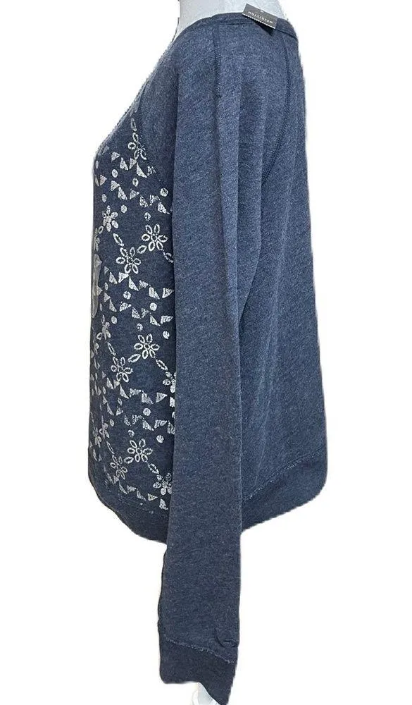 NWT  Heather Blue with Silver Print Long Sleeve Women's Sweatshirt M - Image 4