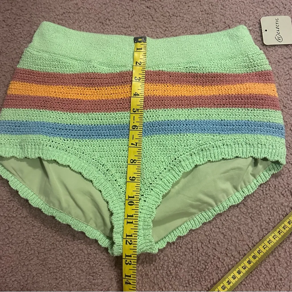 BDG Urban Outfitters Will Knit Micro Shorts Rainbow Lime Green Scalloped Edge - Image 7