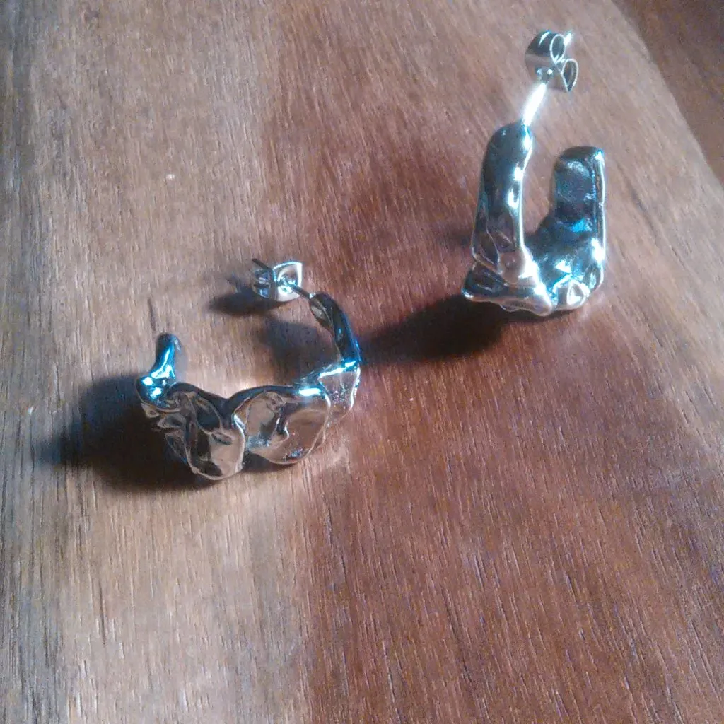 Hammered Texture Stainless Steel Half Hoop Earrings - Image 5