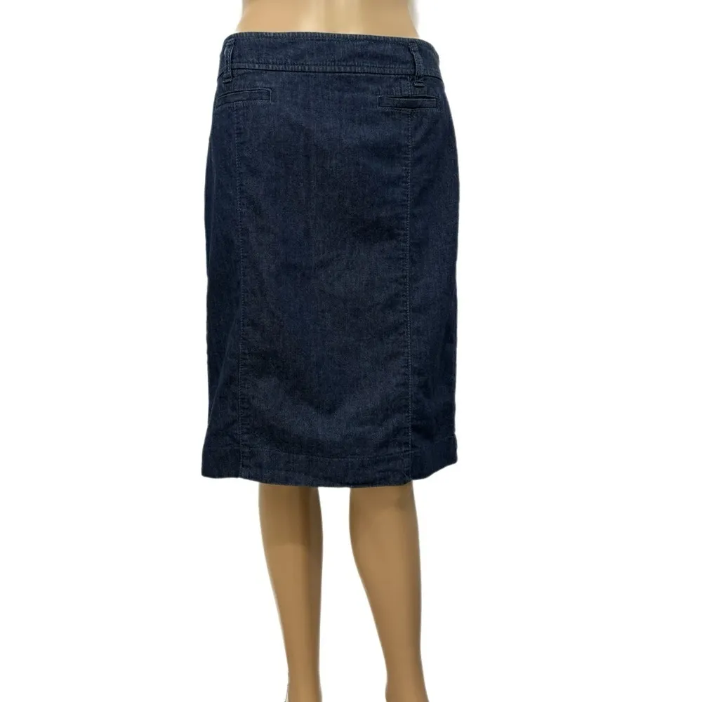 Ann Taylor Jean Skirt Womens Sz 4 Straight Pencil Dark Denim Knee Hem City Chic - Image 2