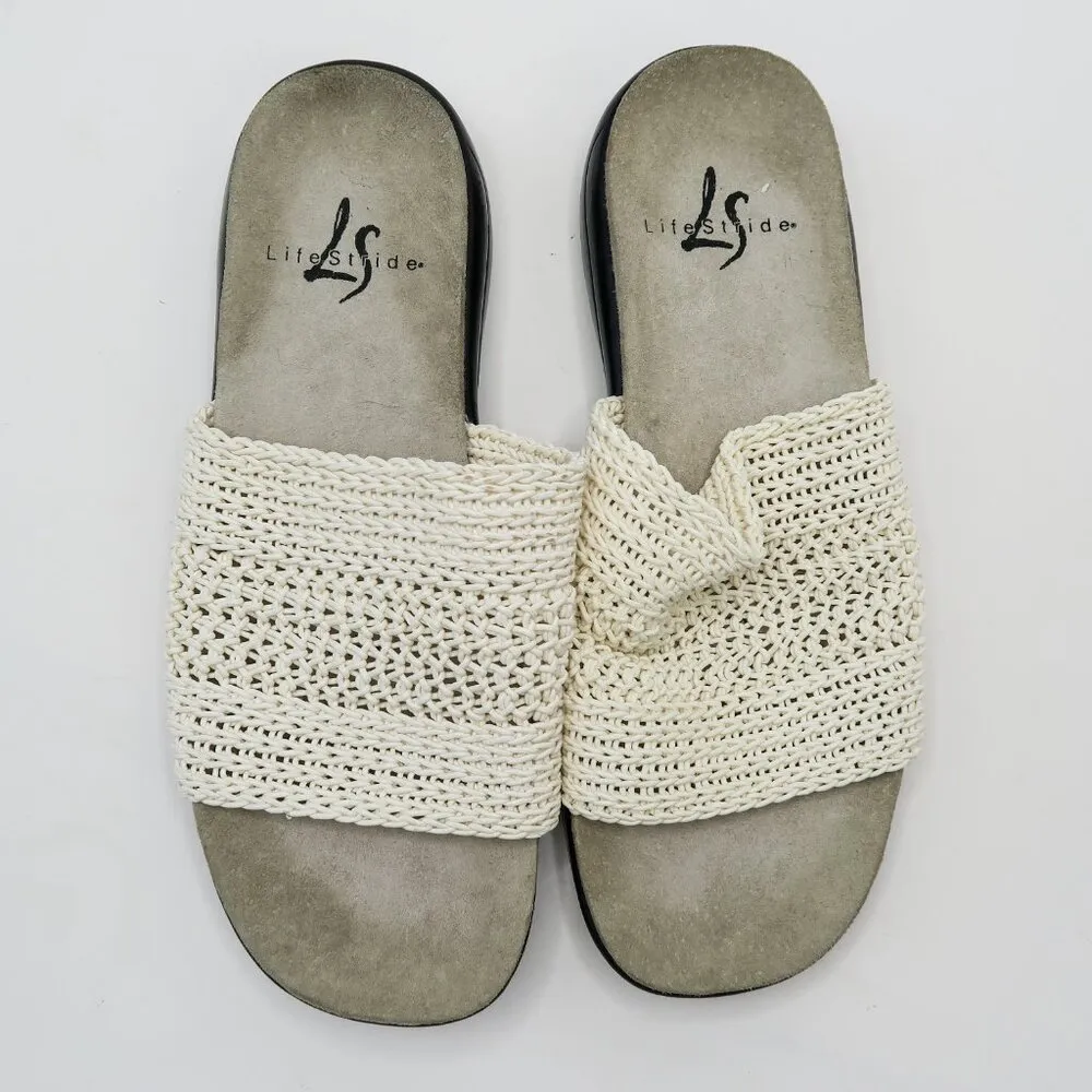 Vintage 90s LifeStride White Woven Wedge Sandals - Image 7