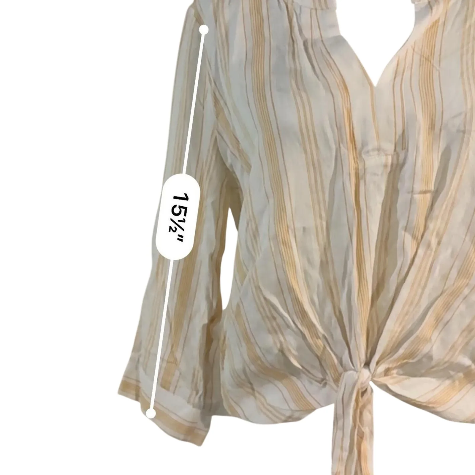 Blue rain yellow and white striped tie front blouse - Image 2