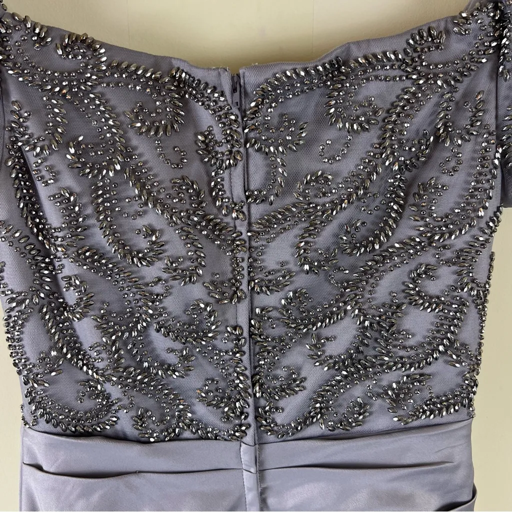 La Femme Beaded Trumpet Gown Silver Off-Shoulder Formal Dress Size 8 NWT - Image 8