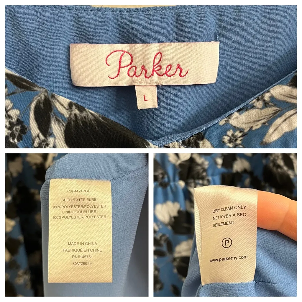Parker Floral Blue Phlox Sharkbite Handkerchief Hem Midi Dress Size Large - Image 10