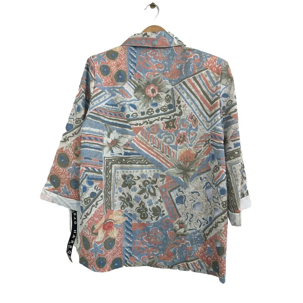 SAG HARBOR LINEN BLEND MULTI COLOR FLORAL Blazer/Jacket 12 Art Deco Art To Wear - Image 2