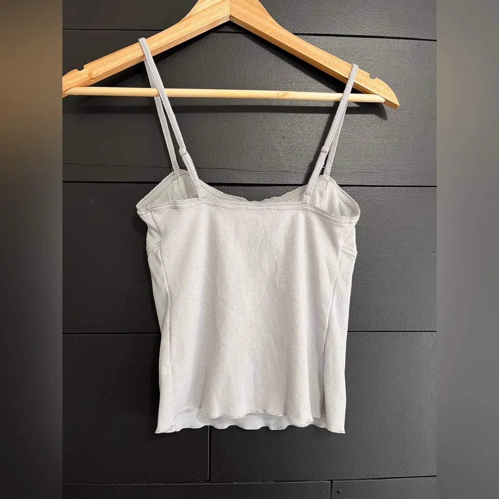 FREE PEOPLE Light Gray Ribbed Lace Trim Tank Top Rose Bud Women’s Sz XS EUC - Image 3