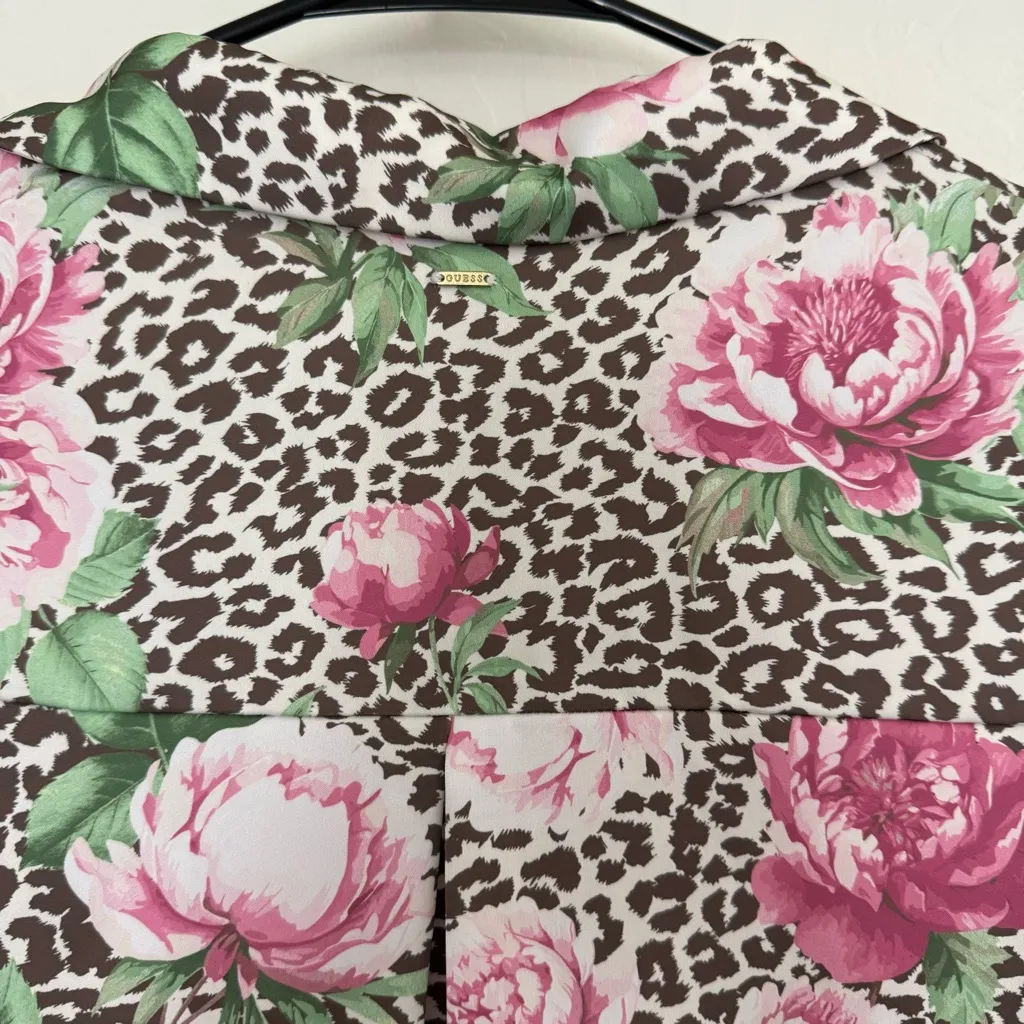 Guess Women’s Vianca Printed Satin Shirt Button Down Leopard Animal Floral Work - Image 6