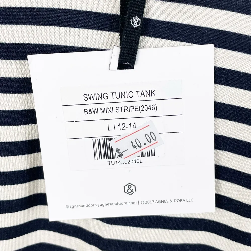 NEW Agnes and Dora Sleeveless Tunic Swing Dress Black White Stripe Size Large - Image 6