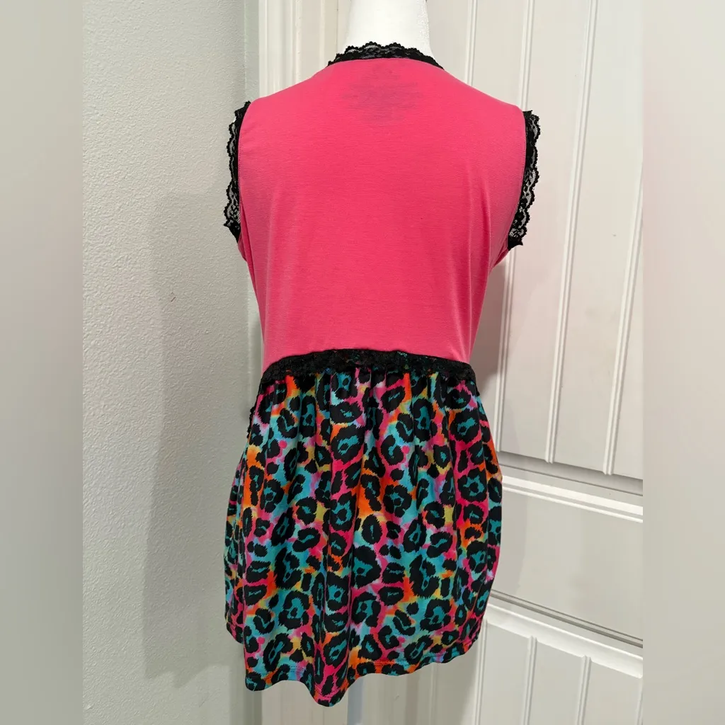 Crazy Train Pink and Multicolor Blouse with Lace Trim Size S - Image 2