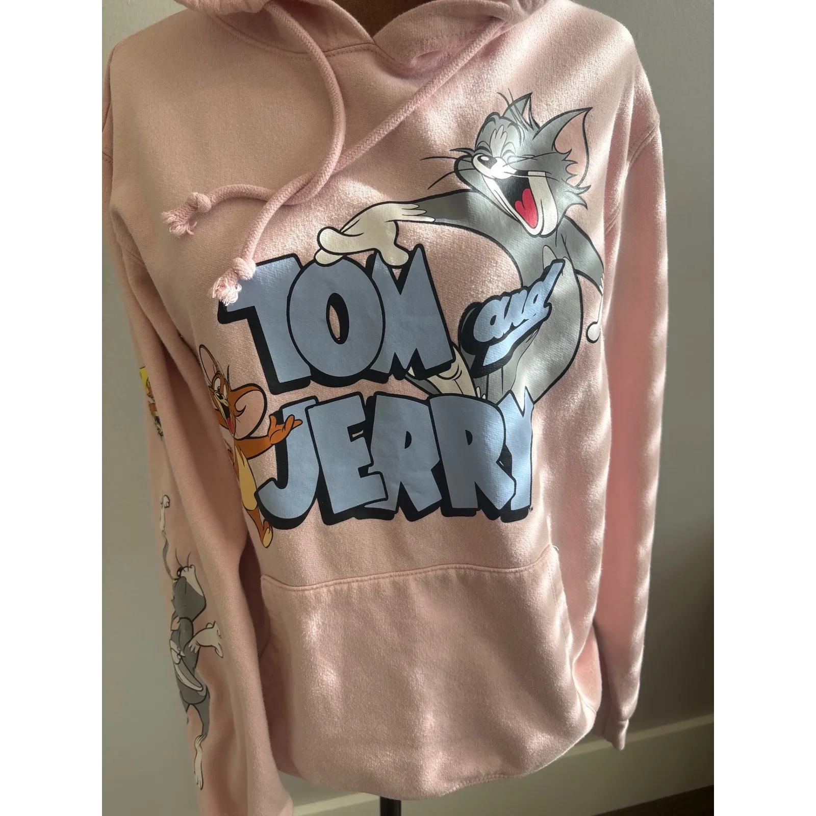 Vintage Tom and Jerry Pink Graphic Hoodie Sweatshirt Women's M Cartoon Size M - Image 2