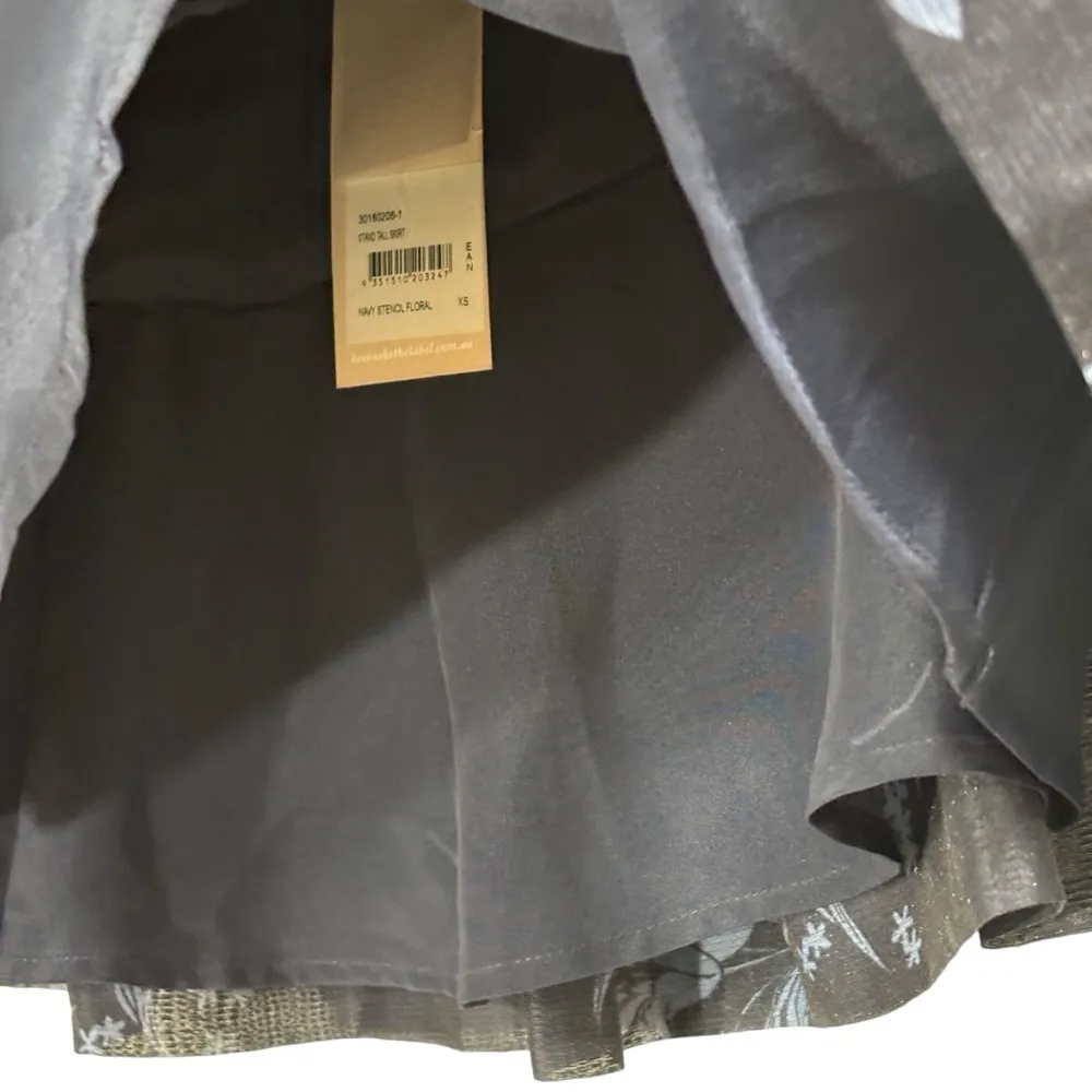 Keepsake The Label Navy Blue Stencil Floral Stand Tall Mini Tiered Skirt XS NWT - Image 4