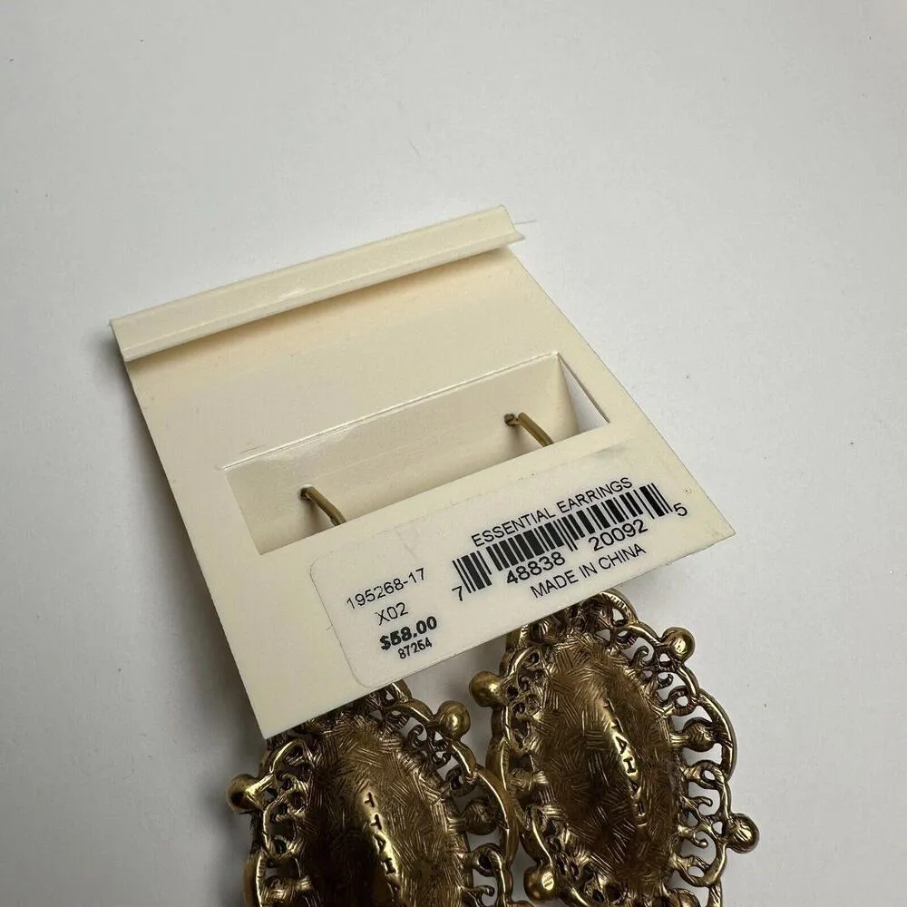 T Tahari Gold Tone Green & Amber Rhinestone Pierced Dangle Drop Earrings NWT $58 - Image 7