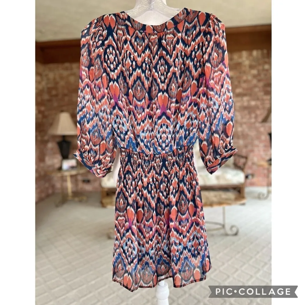 Glam Dress Blouson Mini Coral Blue S Boho Peasant Festival Party Southwestern - Image 4