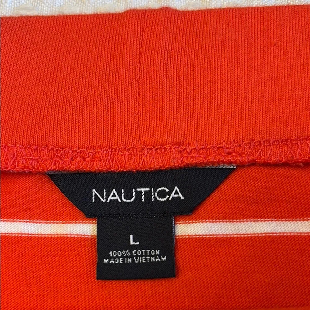 NAUTICA Size L Orange White Striped Stretchy Mini Skirt Preppy Casual - Image 2