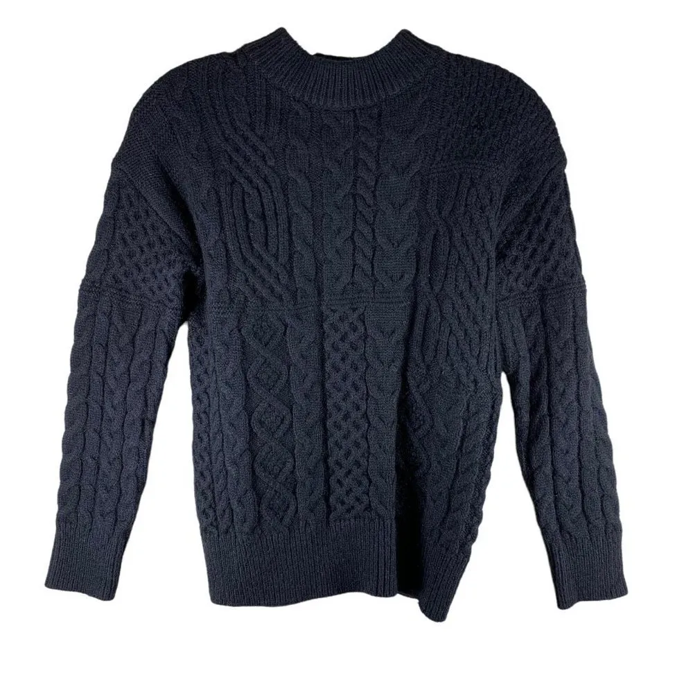 VOX LUX Black Cable Knit Crew Neck Sweater Size Small - Image 3