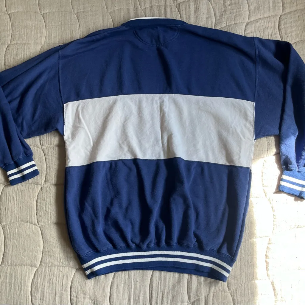 Vintage 90s Y2K Nautical Navy Blue and White Great Lakes Oversized Sweatshirt Size M - Image 4