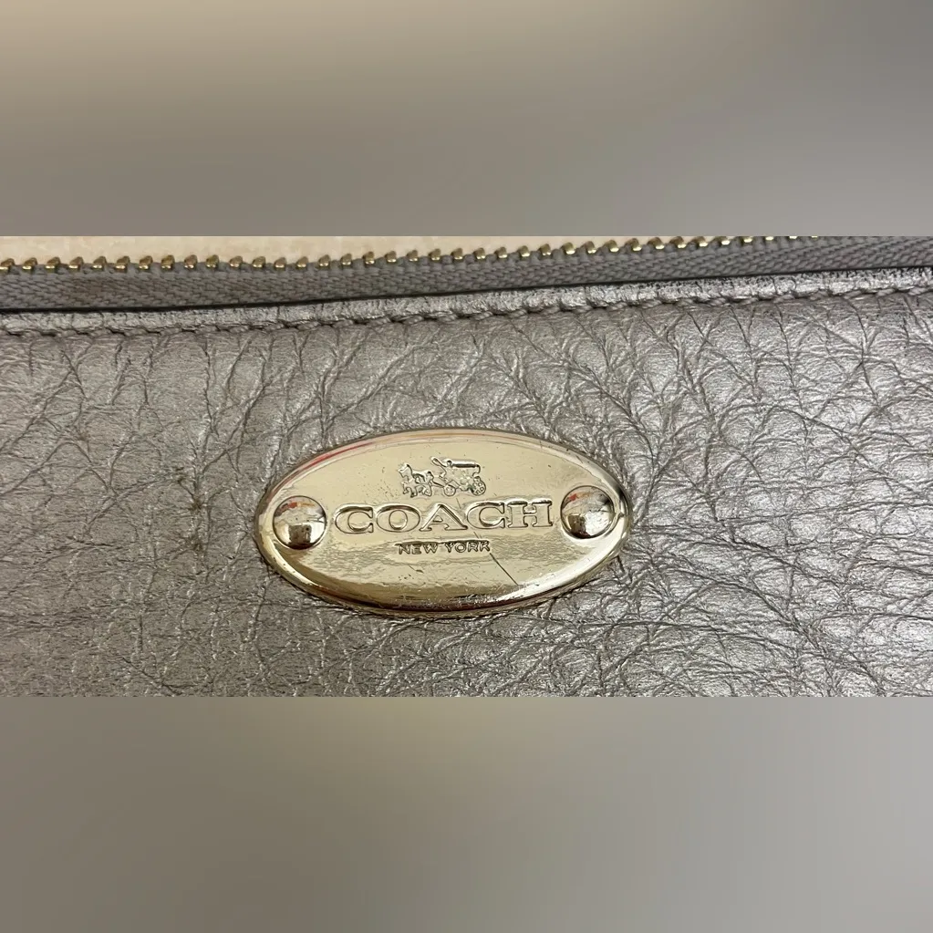 COACH  Quinn Gray Leather Chain Strap Zipper Closure Crossbody Bag; 4” x 6” - Image 2