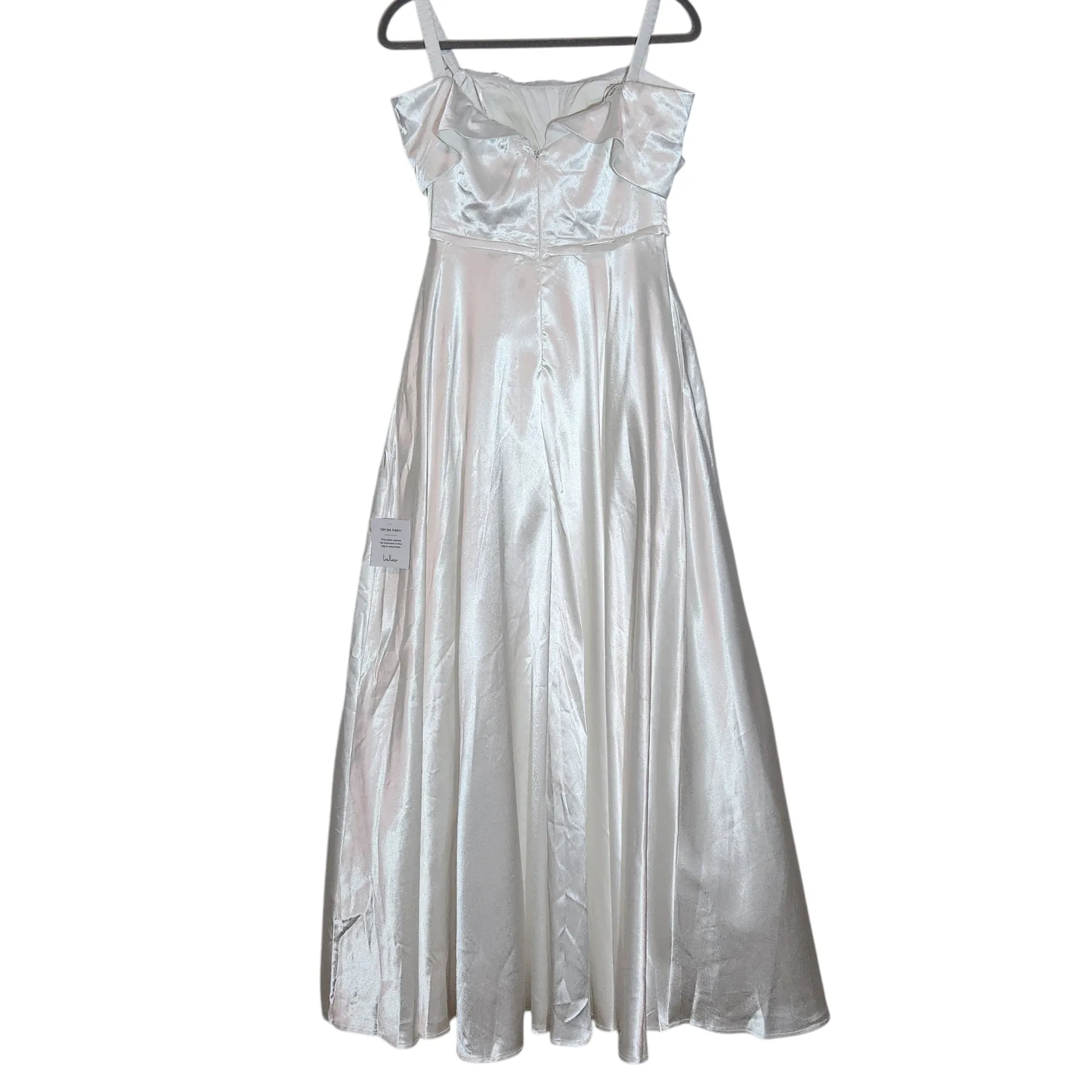 Lulus White Satin Off the Shoulder Wedding Dress NWT Medium Puffy Wedding Gown - Image 4