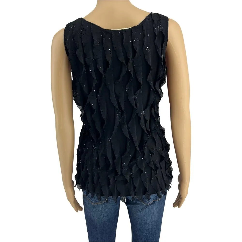 New York City Design Co MEDIUM Y2K Black Sequin Sparkle Party Blouse Top - Image 4