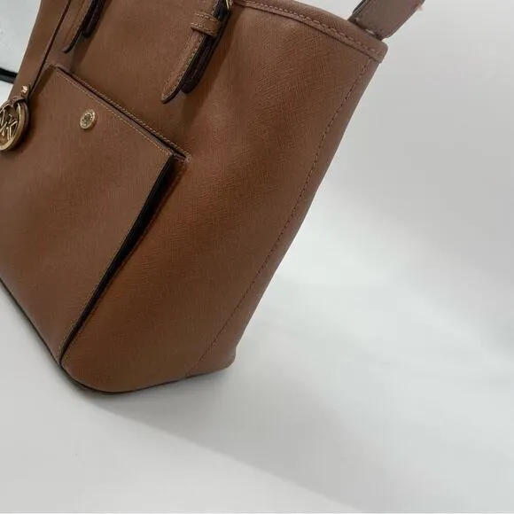 Michael Kors Tote Jet‎ Set Medium Top Zip Snap Pocket Tan - Image 7
