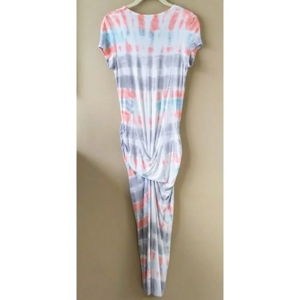 Young Fabulous Broke Araya Midi Dress V-Neck Tie-Dye Ruched Shirred Gathered S - Image 4