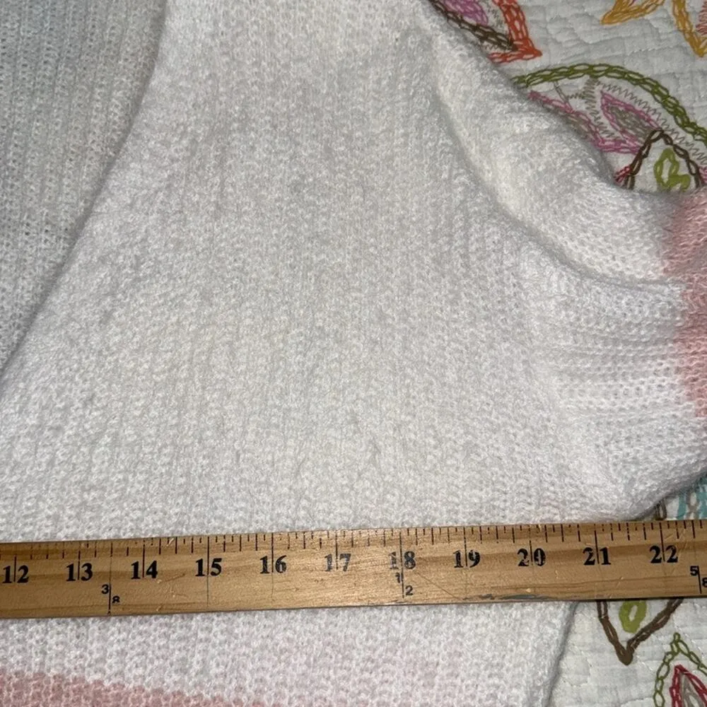 SHEIN size large women's striped cardigan v-neck sweater pink grey soft light - Image 3