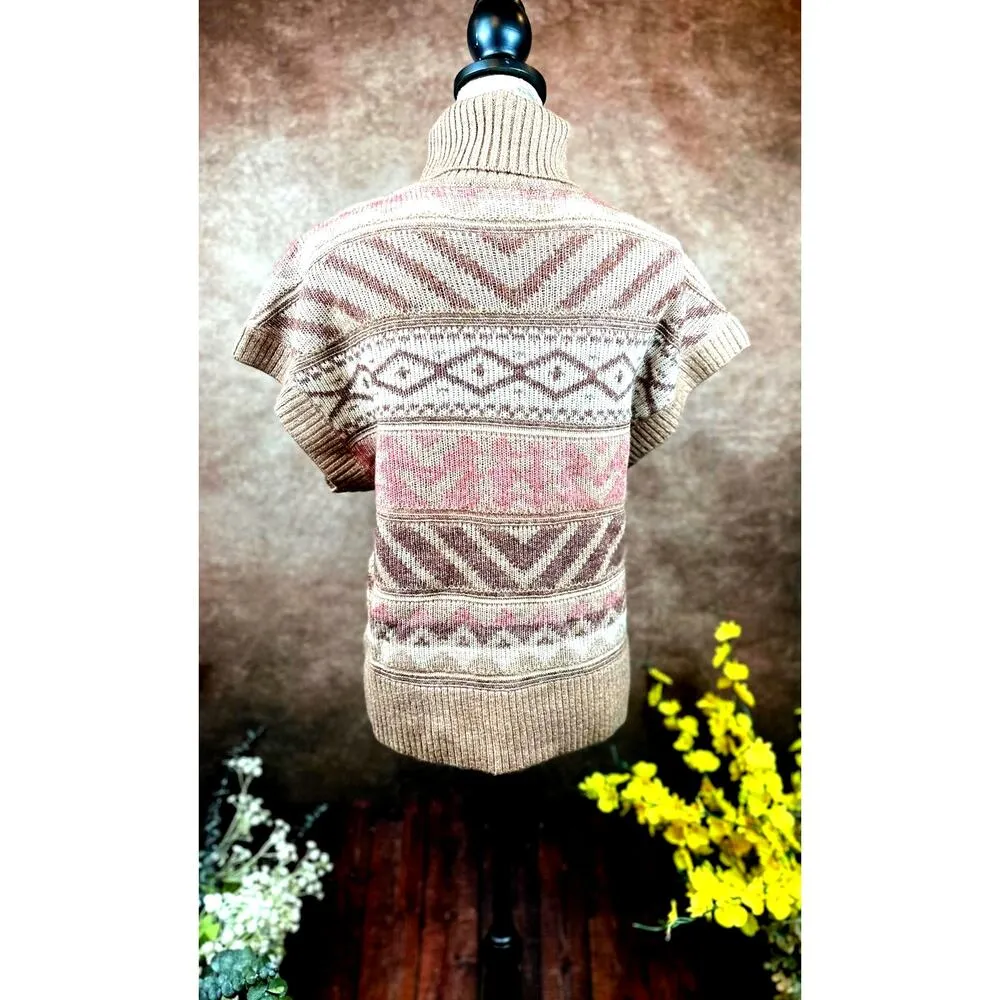 Design History Ribbed Cap Sleeved Turtleneck Brown Multi L - Image 6