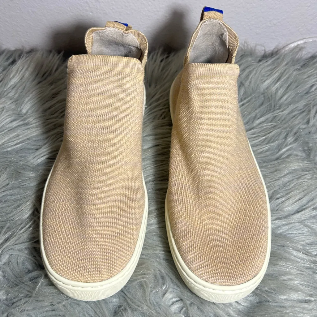 Rothy's The Chelsea Camel Pull On Ankle Boots Beige Knit Slip - Image 3